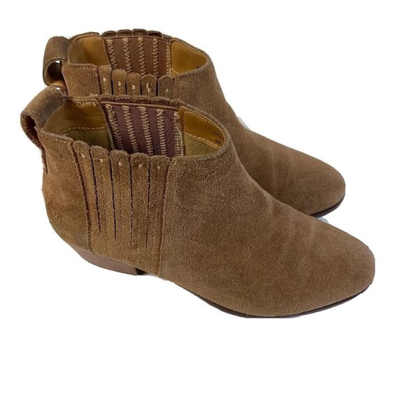 Jack Rogers Womens Liddy Suede Leather Ankle Bootie Brown 6 Scalloped Pull On - Picture 1 of 10